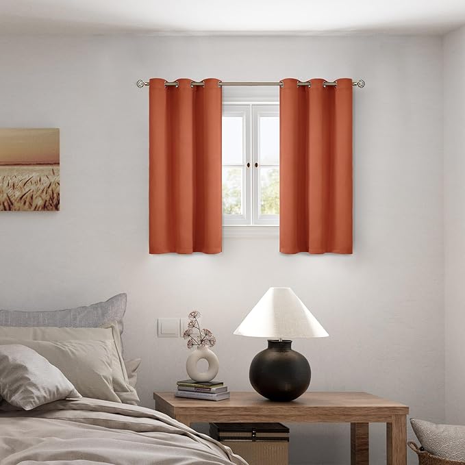BGment Short 100% Blackout Curtains for Bedroom, Thermal Insulated Energy Efficiency Noise Reducing Grommet Curtains 45 Inch Length with Liner for Small Window 2 Panels Each 42 Inch Wide, Terracotta
