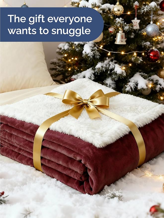 Sherpa Fleece Blanket King Size - Reversible Sherpa Fleece King Blanket - Super Soft Double Sided for Bed, Sofa, Couch - Thick, Warm, and Plush - Luxurious Bedding for Winter - Burgundy, 90" x 108"