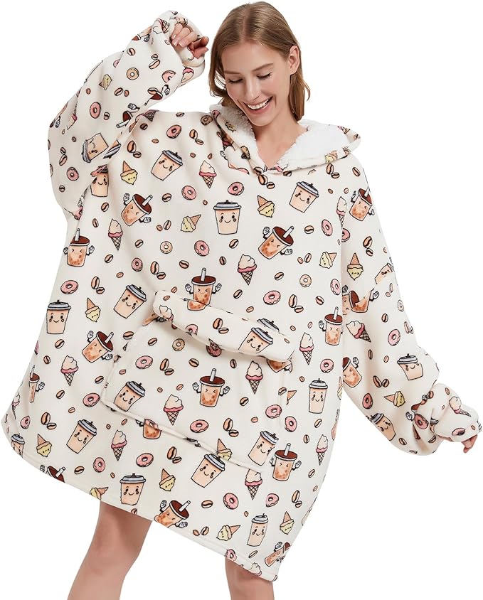 Wearable Blanket Hoodie for Adult,Oversized Sherpa Fleece Blanket Hoodie for Women Men,Coffee