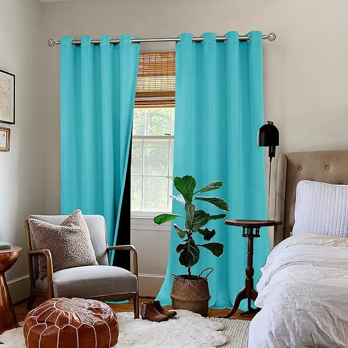 BGment 100% Blackout Curtains 108 Inch Long 2 Panles Set, Thermal Insulated Total Light Locking Soundproof Grommet Curtains & Drapes for Living Room with Black Liner, 52 Inch Wide Each, Aqua
