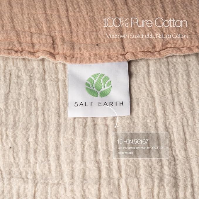 Salt Earth 100% Cotton Muslin Blanket, Gauze Blanket 50"X60" Throw with Tassel 6 Layered, Couch, Bed, Living Room, Home,Lightweight & All Season Blankets & Throws, Skin Friendly (Rose Dust/Moonbeam)