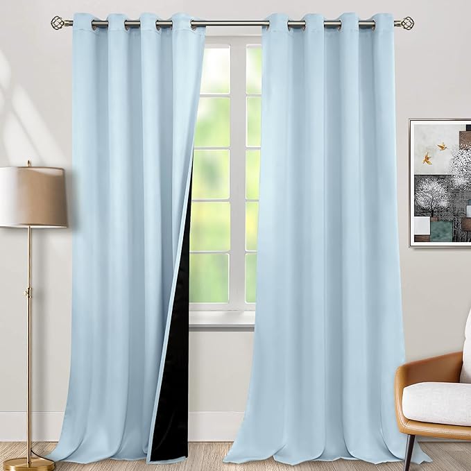 BGment Baby Blue 100% Blackout Curtains for Nursery Bedroom 90 Inch Length 2 Panels, Thermal Insulated Full Light Blocking Grommet Noise Cancelling Window Curtains for Kids Room, 52 Inch Wide Each