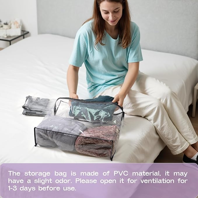 Hopack Under Bed Storage Bags Organizer, 22L Clear Storage Bags, Bags Organizer Clear Zipper Containers Bedroom, Storage Bag for Sweater, Clothes, Shoe Toy, Blanket, Sheet (Black,10PACK)