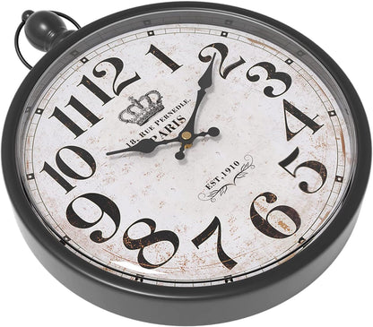Menterry Retro Round Wall Clock. Black Vintage Antique Style Decor Wall Clocks for Kitchen,Farmhouse,Bedroom,Bathroom,Office, (11.8" H x 9.3" W)