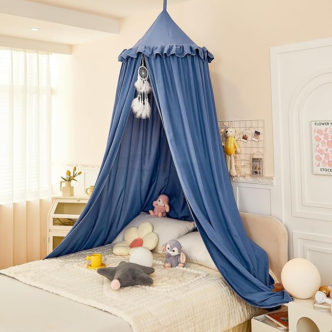 dix-rainbow Princess Decor Canopy for Kids Bed, Soft and Durable Bed Canopy for Girls Room Tent Canopy Dreamy Mosquito Net Bedding, Children Reading Nook Canopies Indoor (Blue)