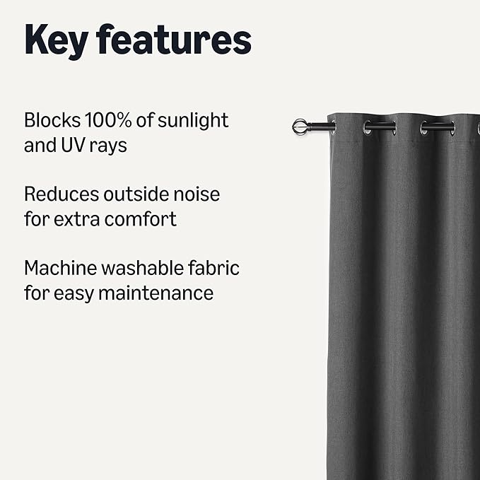 Amazon Basics 100% Blackout Curtains with Grommets, 2 Panels, 52 x 84 Inches, Black