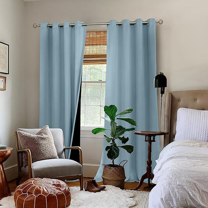 BGment Blackout Curtains 95 Inches Long 2 Panels Set for Living Room, Thermal Insulated 100% Light Blocking Curtains&Drapes, Grommet Soundproof Curtains for Bedroom Window, Each 52 Wide, Greyish Blue