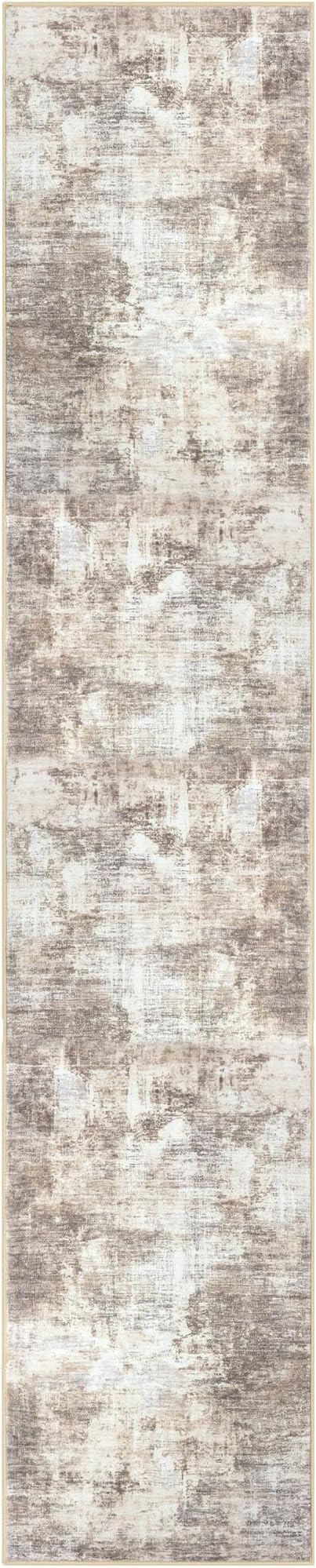 IOHOUZE Abstract Runner Rug 3x14 Ft Washable Runners for Hallways, Non Slip Kitchen Runner Printed Faux Wool Entryway Runner Indoor, Modern Abstract Floor Carpet for Hall Stair, Beige Brown