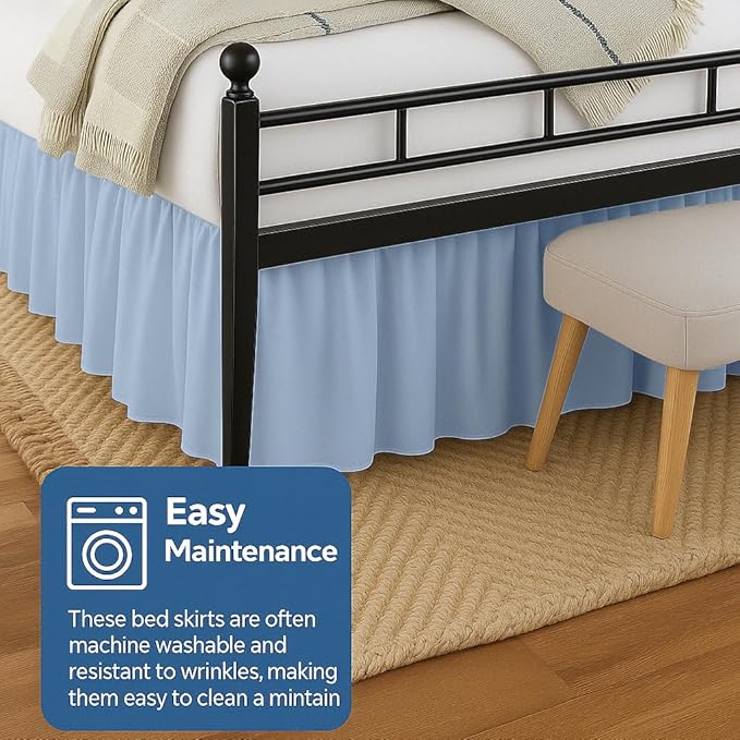 Ruffled Bed Skirt Split Corners with Platform, Tailored Fit Hotel Quality Wrinkle Free Ultra-Soft Microfiber Dust Ruffle, Upto 28 Inch Drop, Full, Sky Blue