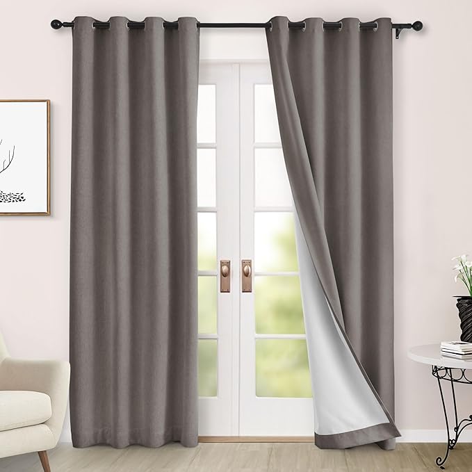Macochico Thermal Blackout Chenille Curtains 100% Blackout Window Draperies for Living Room Bedroom Auditorium Banquet Hotel Stone Grey Curtains with Tieback Classic Home Decor 72" Wx102 L 1 Panel