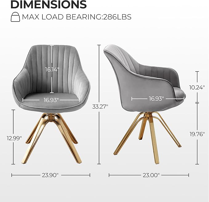 Zouron Mid Century Modern Swivel Accent Chair with Gold Metal Legs, Upholstered Swivel Chair No Wheels, Side Accent Arm Chair Vanity Chair for Small Space Home Office Living Room Bedroom, Grey