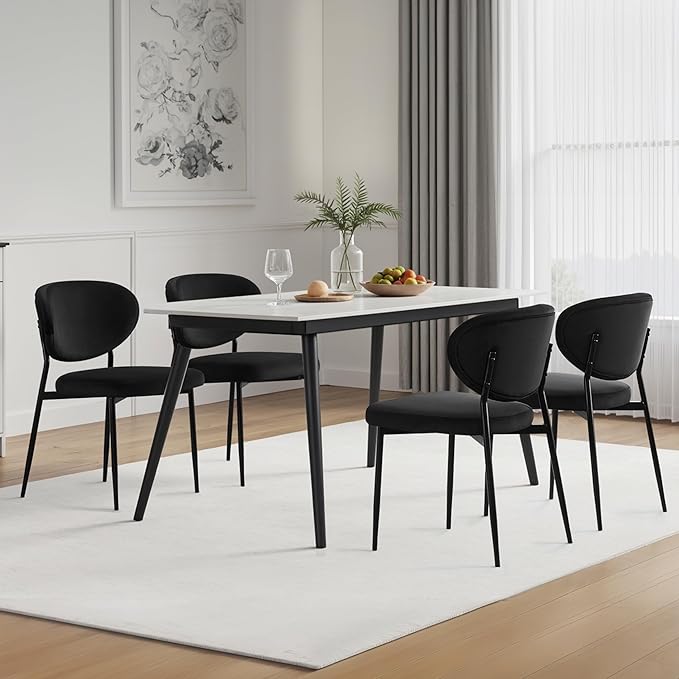 Black Dining Chairs Set of 2 Velvet Upholstered Dining Room Chairs Wide Seat Filled with 58D Memory Foam Modern Kitchen Chairs with Curved Back & Swivel Leveling Feet for Restaurant