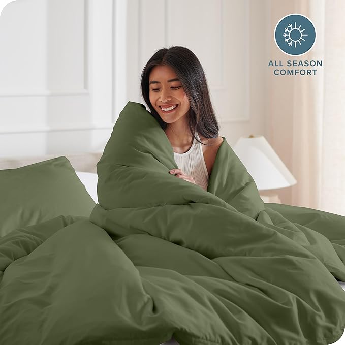 Bare Home Bedding Duvet Cover Queen Size - Premium 1800 Super Soft Collection - Lightweight, Cooling - Soft Breathable Bedding Duvet Cover (Queen, Cypress)