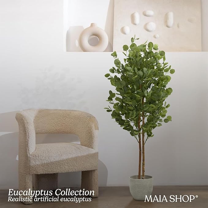 Maia Shop 5ft Artificial Eucalyptus Tree Plant for House, Apartment or Office – Realistic Fake Indoor Plants for Living Room, Kitchen, Bedroom, Entryway or Bathroom – Faux Greenery for Home Décor