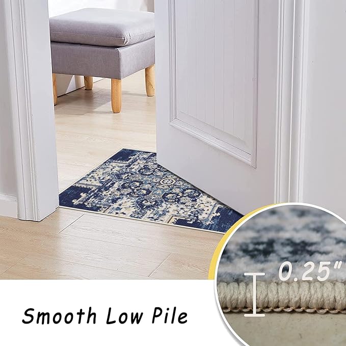 vivorug 4x6 Rug, Small Area Rug for Living Room, Bedroom, Kitchen, Machine Washable Non-Slip Throw Rug, Vintage Carpet for Entryway Nursery Coffee Table - Durable (Navy Blue)
