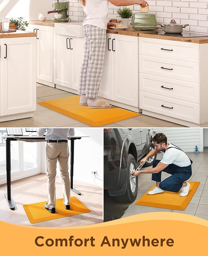Ophanie Kitchen Mats for Floor, 3/4 Inch Thick Kitchen Rugs, 20''x32'' Anti Fatigue Standing Cushioned Mat, Waterproof,Comfort Ergonomic Mat for Office, Home, Sink,Orange Non-Slip Bottom