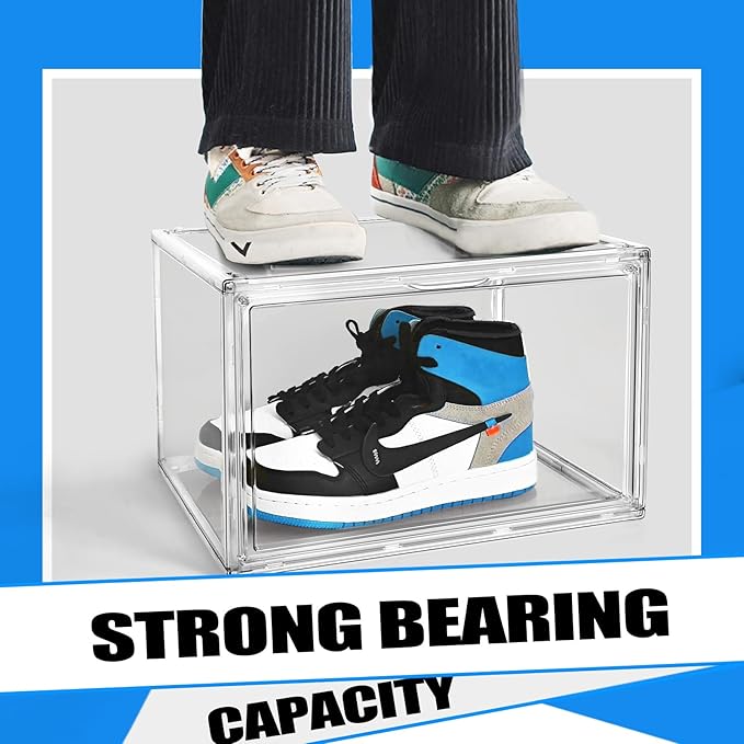10 Pack Acrylic Shoe Storage Boxes Size 12, Stackable Sneaker Display Case Shoe Containers with Magnetic Lid, Clear Shoe Storage Cabinet for Entryway, Closet, Underbed