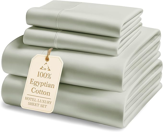 100% Egyptian Cotton King Size Sheets Set – Luxury 1000 Thread Count Buttery Soft & Durable Christmas Sheets King Size, Sateen Winter Sleep Comfort, Snug Fit 15" Deep Pocket, Hotel Comfort - Mineral