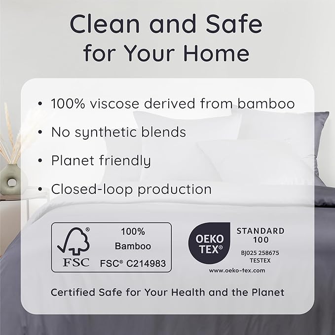 Bambaw 100% Viscose Derived from Bamboo Fitted Sheets King Size, Cooling Fitted Sheets King Size, 16’’ Deep Pocket King Size Fitted Sheet Only, Breathable King Size Bottom Fitted Sheet Only (Charcoal)