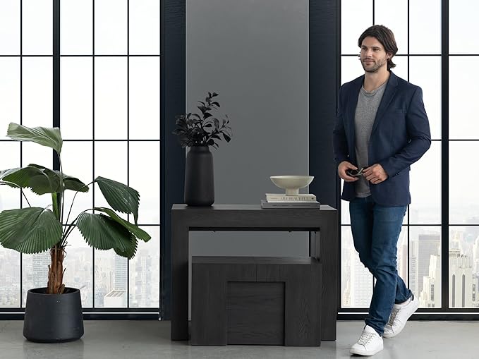 Transformer Table - Solid Wood Extendable Dining Table, Seats 2-12, Extendable Dining Room Table, Space-Saving Furniture, Expandable Dining Furniture (Black, Table + Bench + 4 Chairs)