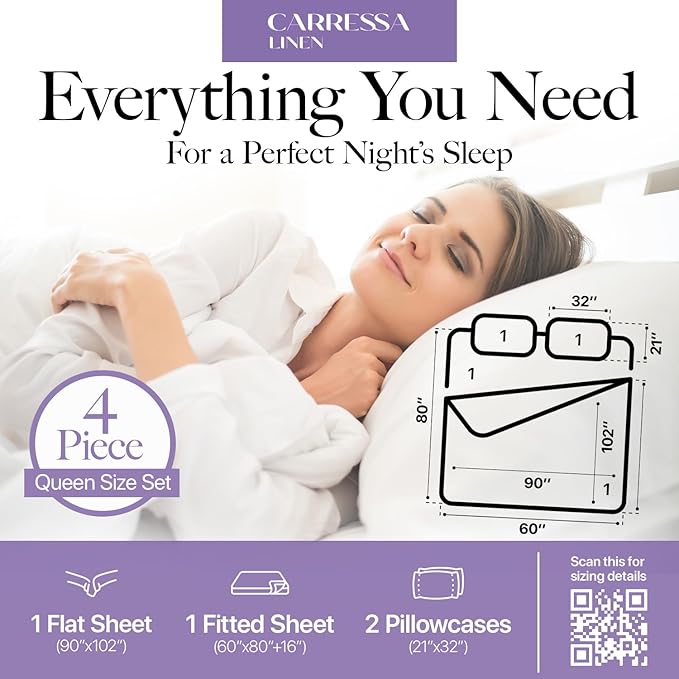 Carressa Linen 100% Egyptian Cotton Queen Sheet Set - 600 Thread Count Egyptian Cotton Queen Sheets Set (4 PC, Blush), Ultra Soft, Cooling, 16" Deep Pocket Sateen Weave Luxury Hotel Bed Sheet