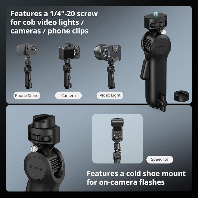 SmallRig Quick Adjustment Light Stand Adapter, One-Button 180° Pitch Adjustment, 3kg Load Capacity, for COB Video Light/Camera/Phone Clips, for On-Camera Flash, 5181