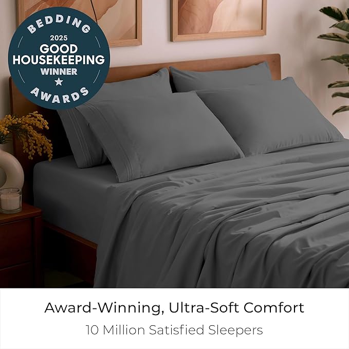 Mellanni King Sheet Set - 6-Piece Iconic Collection Bedding, (Including 4 Pillowcases), 16-Inch Deep Pocket, Easy Care, Extra Soft, Cooling Sheets, Brushed Microfiber - Gray