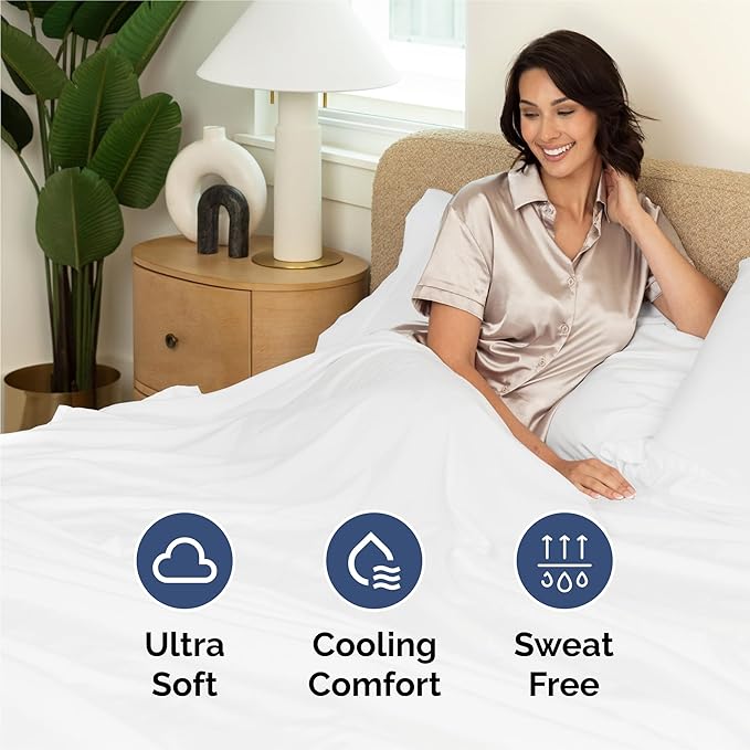 Full 6 Piece Sheet Set - Cooling, Comfy & Breathable - Hotel Luxury Bedding, Includes Fitted Sheet for Women, Men, Kids and Teens - 1 Flat, 1 Fitted Sheet, 4 Pillowcases with Deep Pockets - White