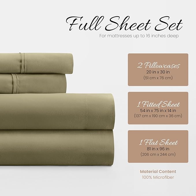 Linen Market Bed Sheets for Full Size Bed (Sage) - Sleep Better Than Ever with These Soft and Cooling Full Sheets - Deep Pocket Fits 16" Thick Beds - 4 Piece Full Sheet Set