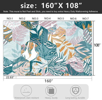 -Abstract Geometry Botanical Banana Leaf Fabric Wallpaper Living Room Bedroom Bathroom Tropical Plant Leaf Large Wall Mural- 160"x108"（ not Peel and Stick）