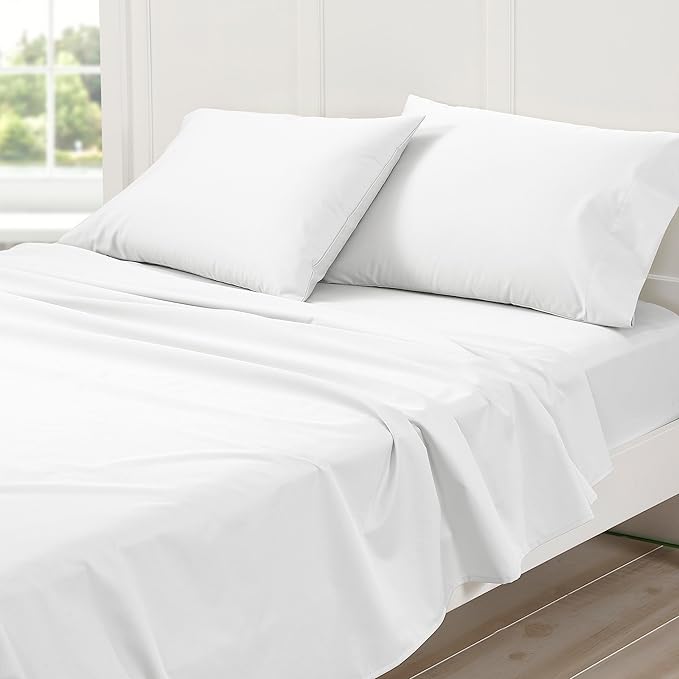 Cuddledown Dreamstead 100% Cotton Bed Sheets Set | 300 Thread Count | Luxurious Sateen Weave | Pure Combed Cotton | Soft | Wrinkle Resistant | 4 Piece Set | White | Full | 54” x 75”