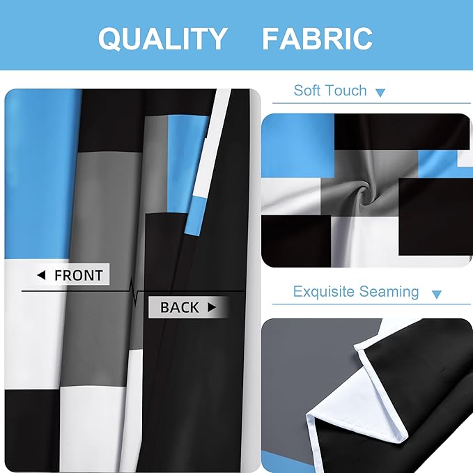 Light Blue 100% Blackout Curtains for Bedroom 63 inch Length 2 Panels Set White Grey Modern Abstract Geometric Black Out Curtains Insulated Room Darkening Window Drapes for Living Room, 52Wx63L