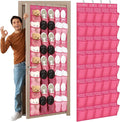 Windyun 40 Over the Door Shoe Organizer Large Mesh Pocket Hanging Shoe Rack for Closet Rose Red Nonslip Behind Door Storage Holder Back to School Organizer for Dorm Room College Classroom Storage