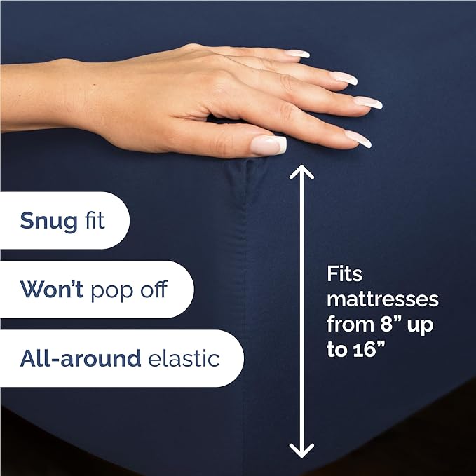Twin XL 4 Piece Sheet Set - Cooling, Comfy & Breathable - Hotel Luxury Bedding, Includes Fitted Sheet for Women, Men, Kids & Teens - 1 Flat, 1 Fitted Sheet, 2 Pillowcases w/Deep Pockets - Navy Blue