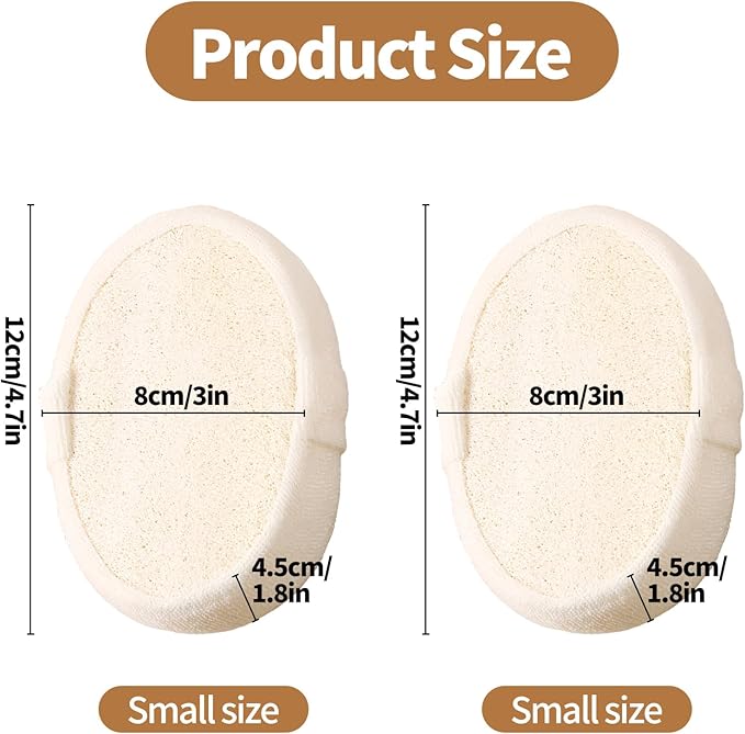 Natural Shower Loofah Sponge Exfoliating Body Scrubber，Natural Organic Beauty Exfoliating Loofah for Men and Women, Suitable for Cleansing Face Scrubber and Body Bath 2PCS (2 Small)
