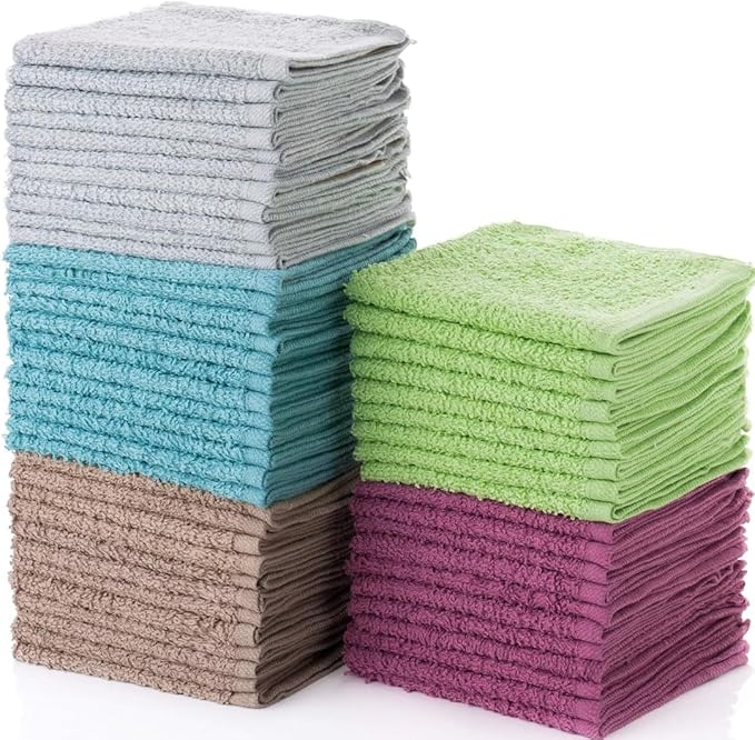 SIMPLI-MAGIC Cotton Wash Cloths 12"x12" (50 Pack) – Highly Absorbent Soft Towels for Bathroom – Commercial Terry Washcloth for Face, Hand, Bath, Kitchen, Gym & Hotel (Multicolor)