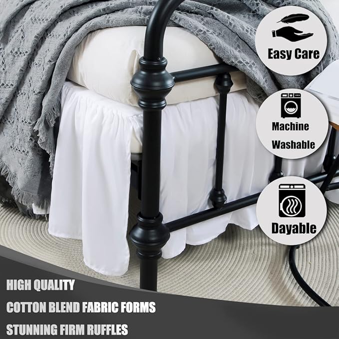 TSUTOMI Bed Skirt Twin Size Ruffled Bed Skirt with Split Corners, 14 Inch Drop Dust Ruffle Bed Skirts with Platform, Gathered Style, 100% Microfiber, White