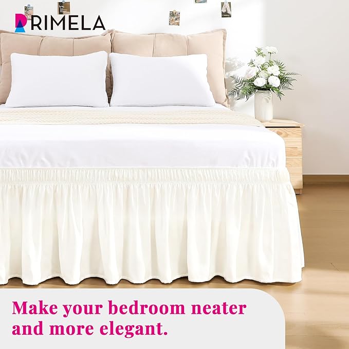 RIMELA Cream White Bed Skirt King Size 18 Inch Drop, Wrap Around Elastic Bedskirt, Dust Ruffle for Adjustable Bed Base Machine Washable Easy to Install Bed Skirts