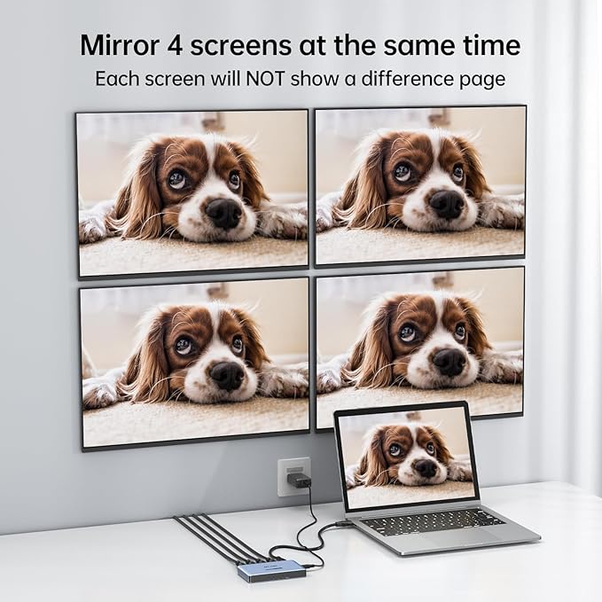 MT-VIKI 2.0 HDMI Splitter, 4K@60Hz HDMI Duplicator/Distributor HDR Support EDID HDCP 2.2 RGB 4:4:4 18Gbps-Adapter Included (8K 1 in 4 Out)