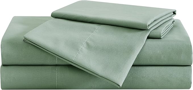 London Fog Garment Washed Solid Sheet Set Green Microfiber 4-Piece Queen Sheet Set, Solid Themed, Deep Pocket, Adult and Teen, Oeko-TEX Certified