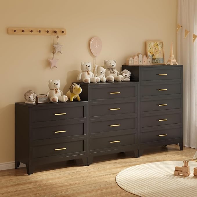 Black Dresser, Metal Tall Dresser for Bedroom, 43.11" H Dressers & Chests of Drawers, 4 Drawer Dressers for Living Room, Entryway, Hallyway (Black, 4 Drawers)