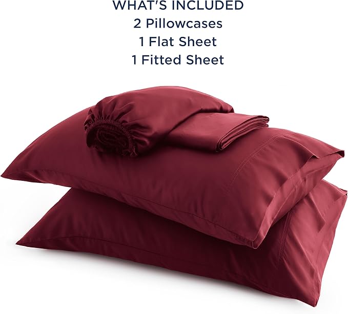Bedsure Queen Sheet Set, Rayon Derived from Bamboo, Cooling Sheets, Breathable & Soft, Deep Pocket Up to 16 Inches, Hotel Luxury Silky Bedding for Hot Sleepers, Burgundy