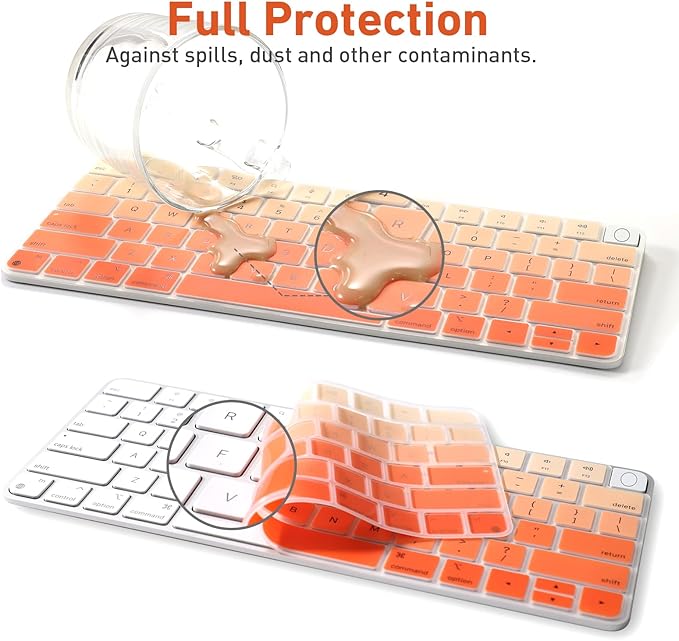 Allinside Silicone Keyboard Cover for iMac Magic Keyboard A2449/A2450, Protective Skin for iMac 24" Wireless Keyboard Released in 2021, US Layout, Ombre Orange