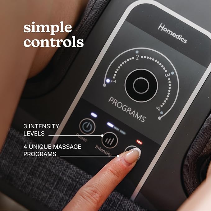 Homedics Deluxe Foot Massager & Calf Massager with Gentle Warmth, Rolling & Compression Massage, Adjustable Tilt, Washable Liners, 4 Programs, 3 Intensity for Muscle Relief and Post-Workout Recovery