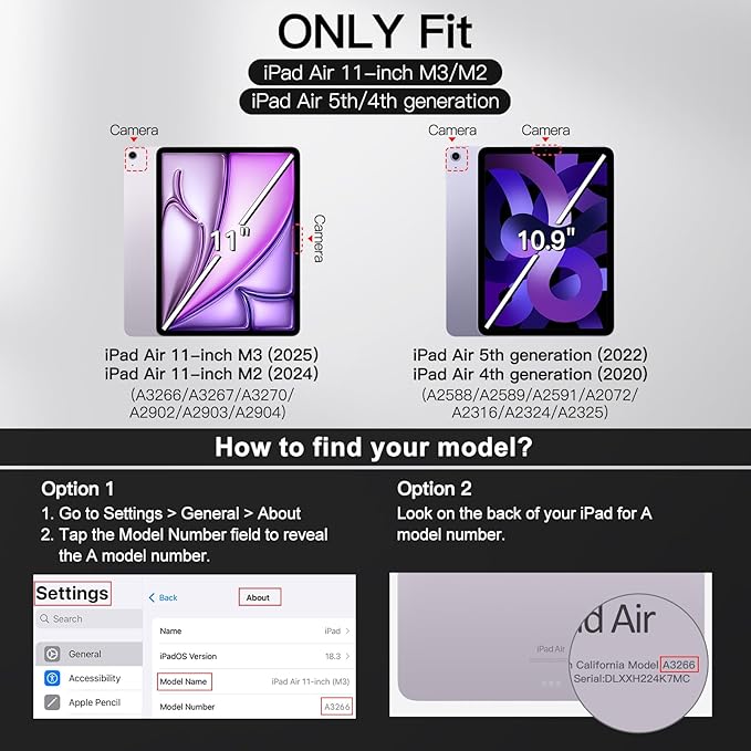 JETech Keyboard Case for iPad Air 11-Inch M3/M2 (2025/2024), iPad Air 5th/4th (10.9-Inch 2022/2020) with Pencil Holder, Magnetic Detachable Bluetooth Keyboard, TPU Back Stand Cover (Purple)