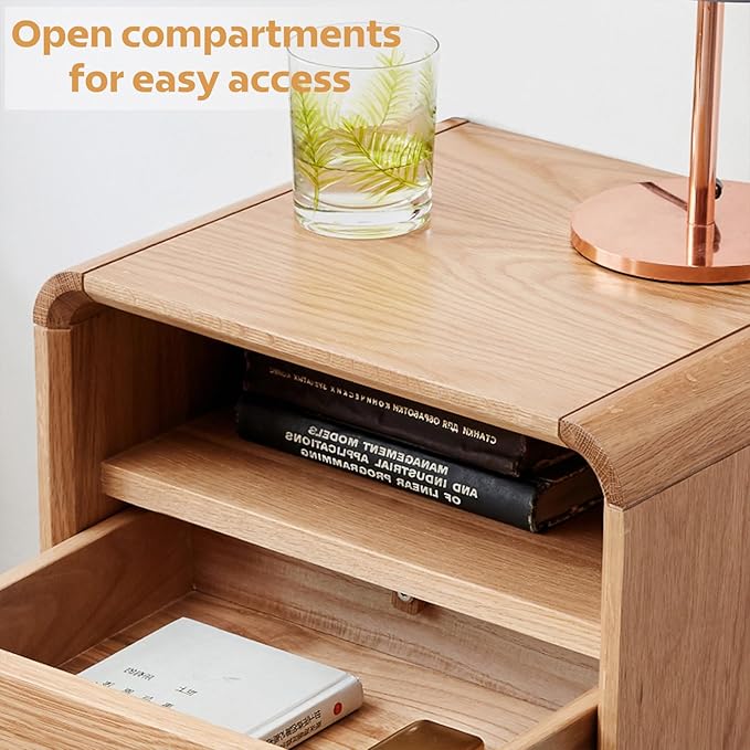 Solid Wood Nightstand Set of 2, Mid Century Modern Nightstand with Drawers, Natural Wood Nightstand with Storage, Wooden Night Stand, Small Nightstands, Bedside Table for Bedroom(23.23" H)