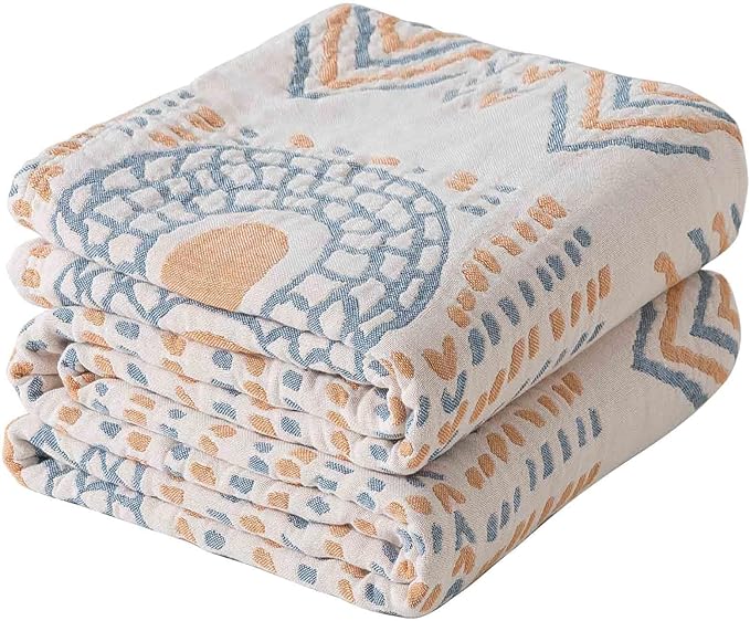 Qidordour Boho Throw Blanket, 80"x90" Muslin Blankets, 100% Organic Cotton Blanket for Couch Sofa, Lightweight Quilt, All Season Bed Throw, Farmhouse Home Decor, D-Indian Arrowhead