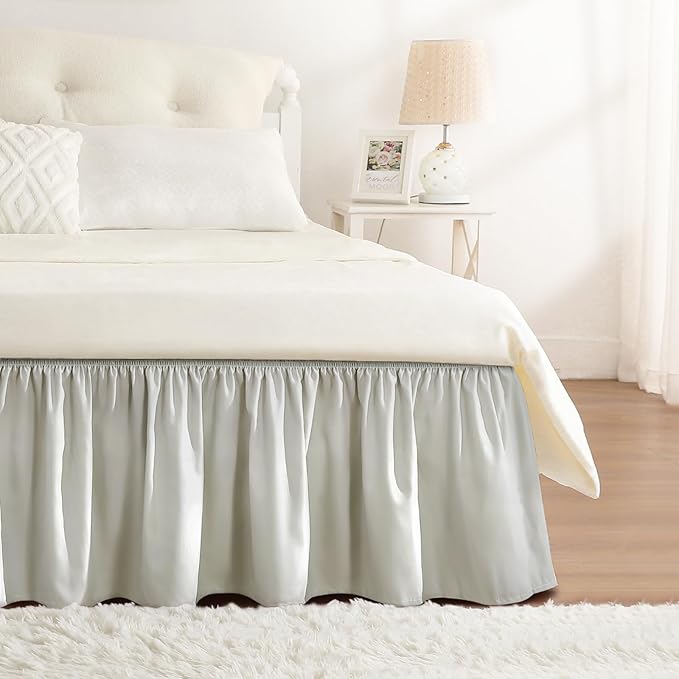RIMELA Light Grey Bed Skirt Queen Size 18 Inch Drop, Wrap Around Elastic Bedskirt, Dust Ruffle for Adjustable Bed Base Machine Washable Easy to Install Bed Skirts