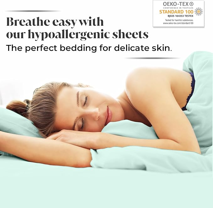 Luxury Bamboo Market | King Size Bed Sheet Set | 100% Viscose Made from Bamboo | Organically Grown | Ultra Soft | Cooling Sheets for Hot Sleepers | 17" Deep Pocket [Coastal Green]
