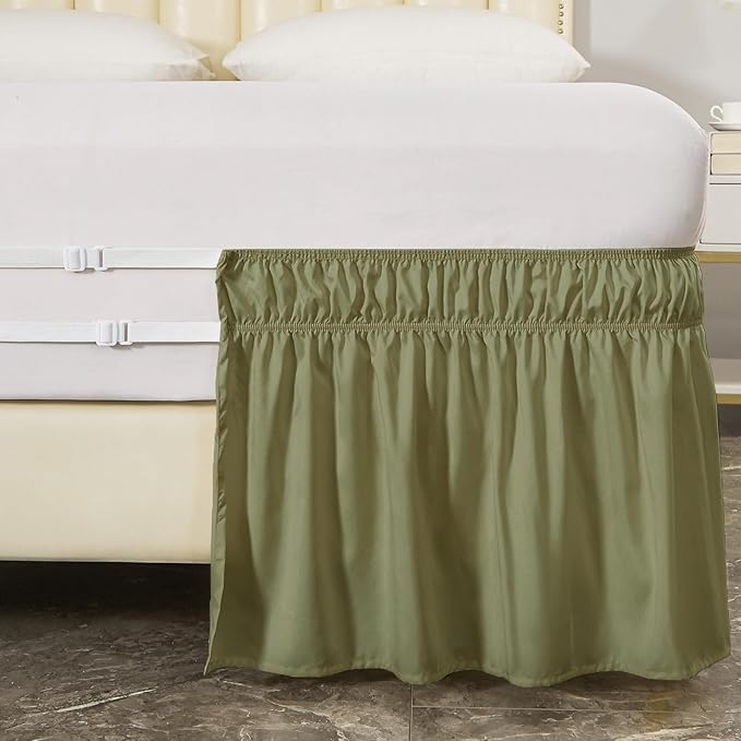 MEILA Full Bed Skirt, Wrap Around Ruffle Bed Skit for Full Beds with 14 inch Drop, Elastic Dust Ruffles Easy Fit Wrinkle & Fade Resistant, Sage